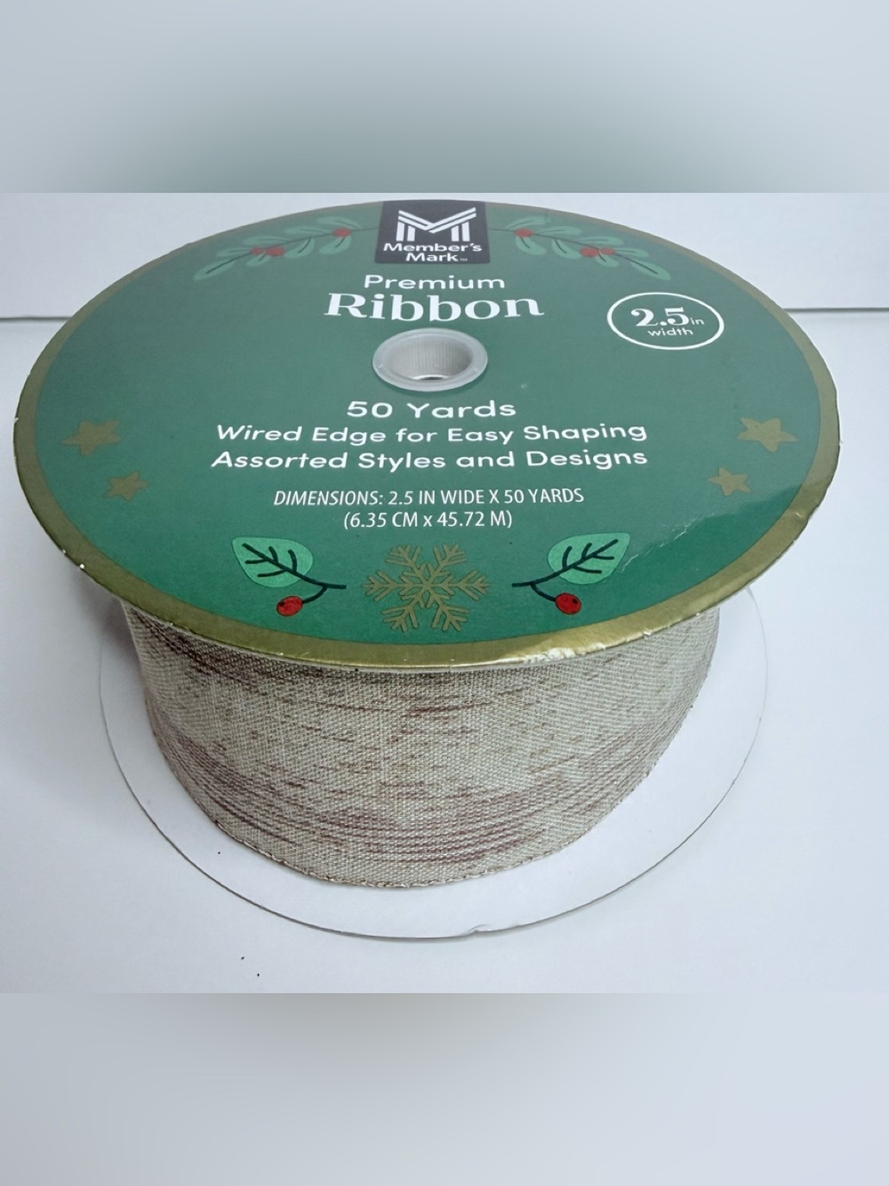Member's Mark Premium Natural Beige Wired Edge Ribbon - Beige